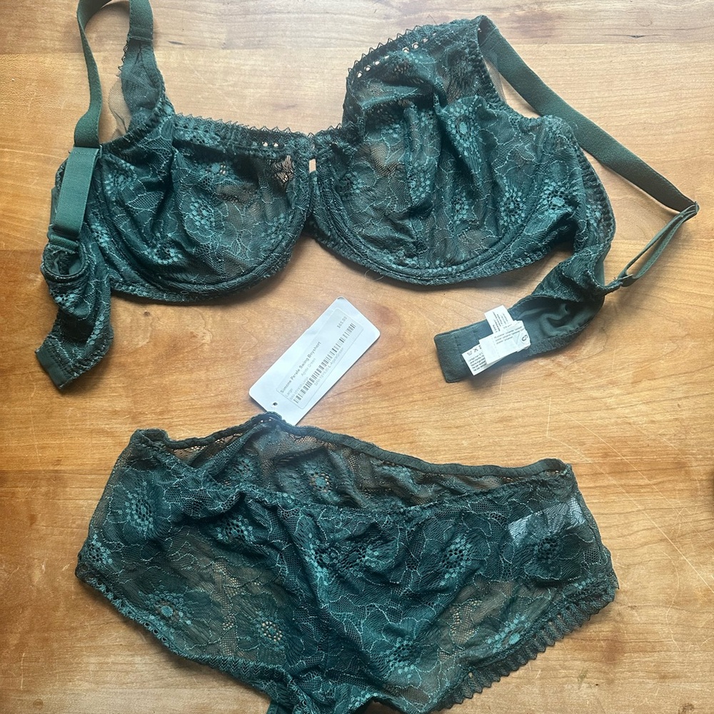 Simone Perele Swing Set Agate Green Lingerie Set Large and 95F NWT